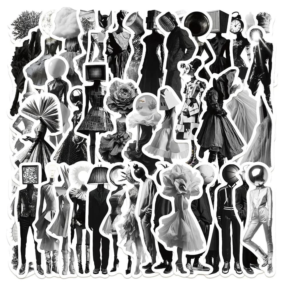 50/100 Pezzi Adesivi Minimalisti Surrealistici Monocromatici per Fotografia, Decorazione Bagagli, Impermeabili, Creativi Fai-da-Te