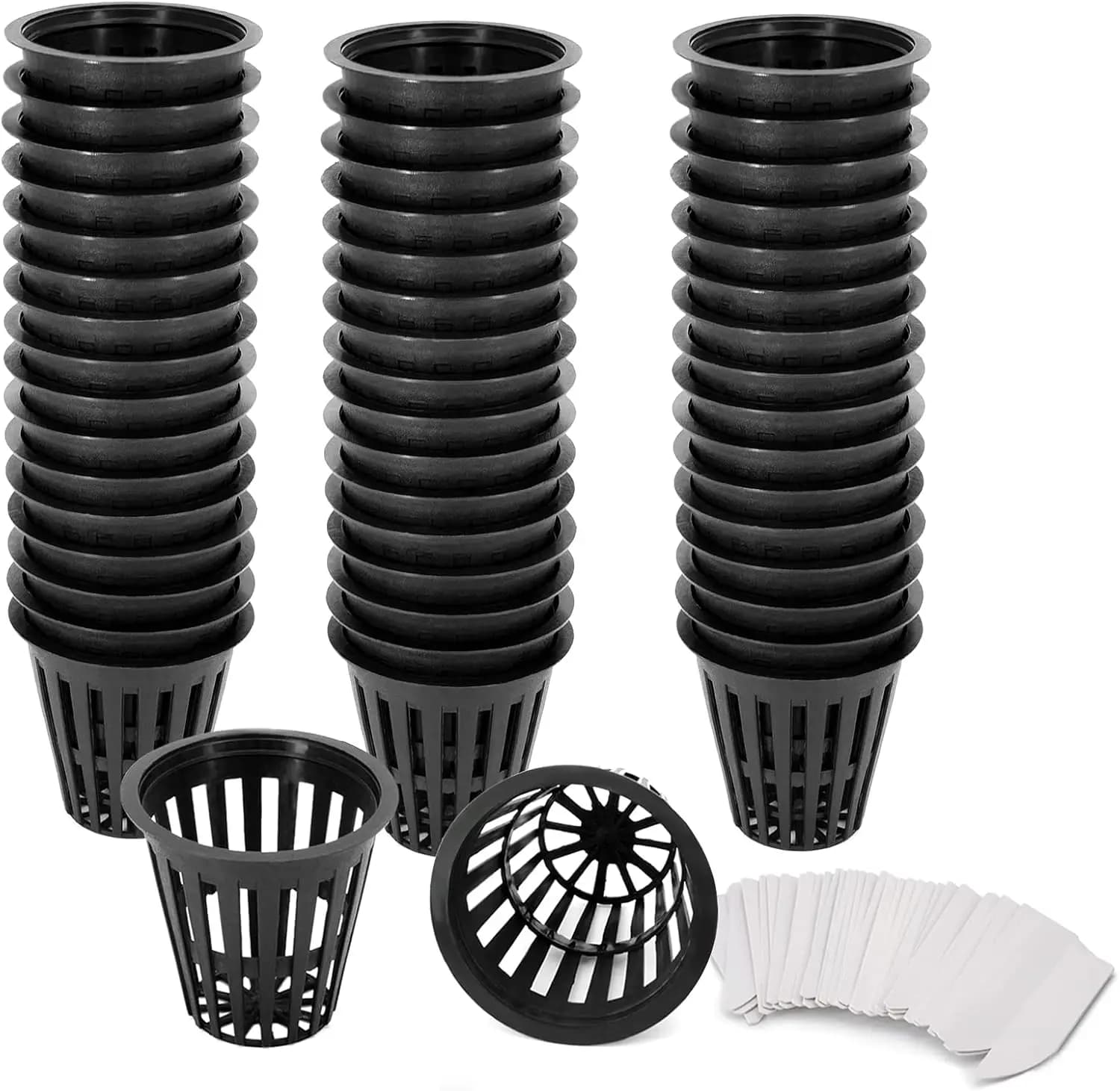 Confezione da 50 Vasi a Rete da 2 Pollici per Idroponica, Contenitori in Rete Riutilizzabili Resistenti con Etichette per Piante, Resistenti ai Raggi UV per Giardino Verticale e Aeroponica