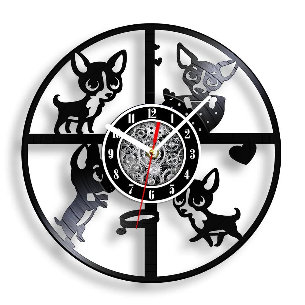 Chihuahua Shaped Vinyl Wall Clock, Home Decoration, Commemorative Gift for Dog Lovers