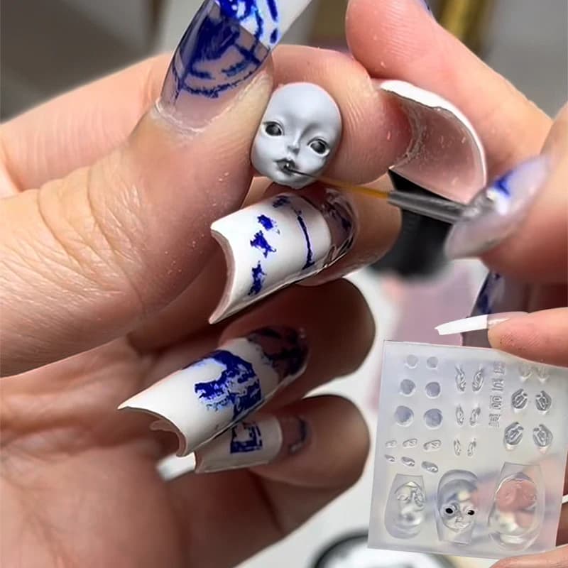 Bambola elfo Stampo per unghie in silicone 3D trasparente Stampo per cartoni animati Modello per manicure per decorazioni per unghie fai da te per ciondoli per unghie