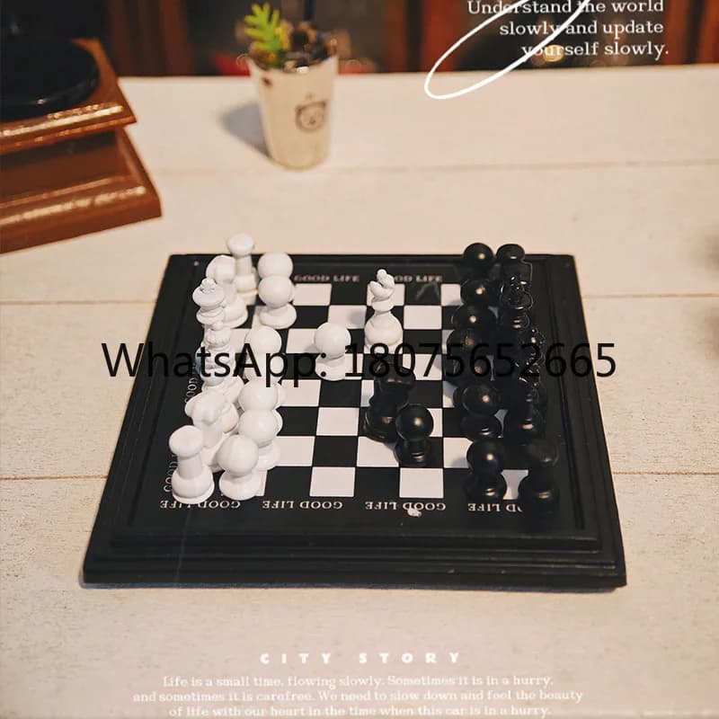 Miniature black and white chess pieces chessboard ornament accessories miniature chess set - non-magnetic