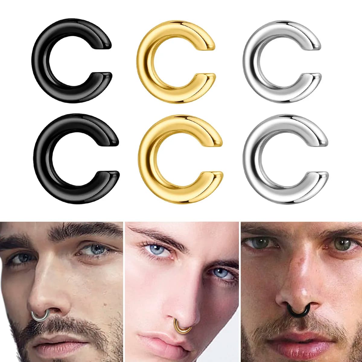 1pc esagerato a forma di c non penetrante anello al naso falso piercing non penetrante clip per ossa dell'orecchio per gli uomini orecchini del polsino dell'orecchio