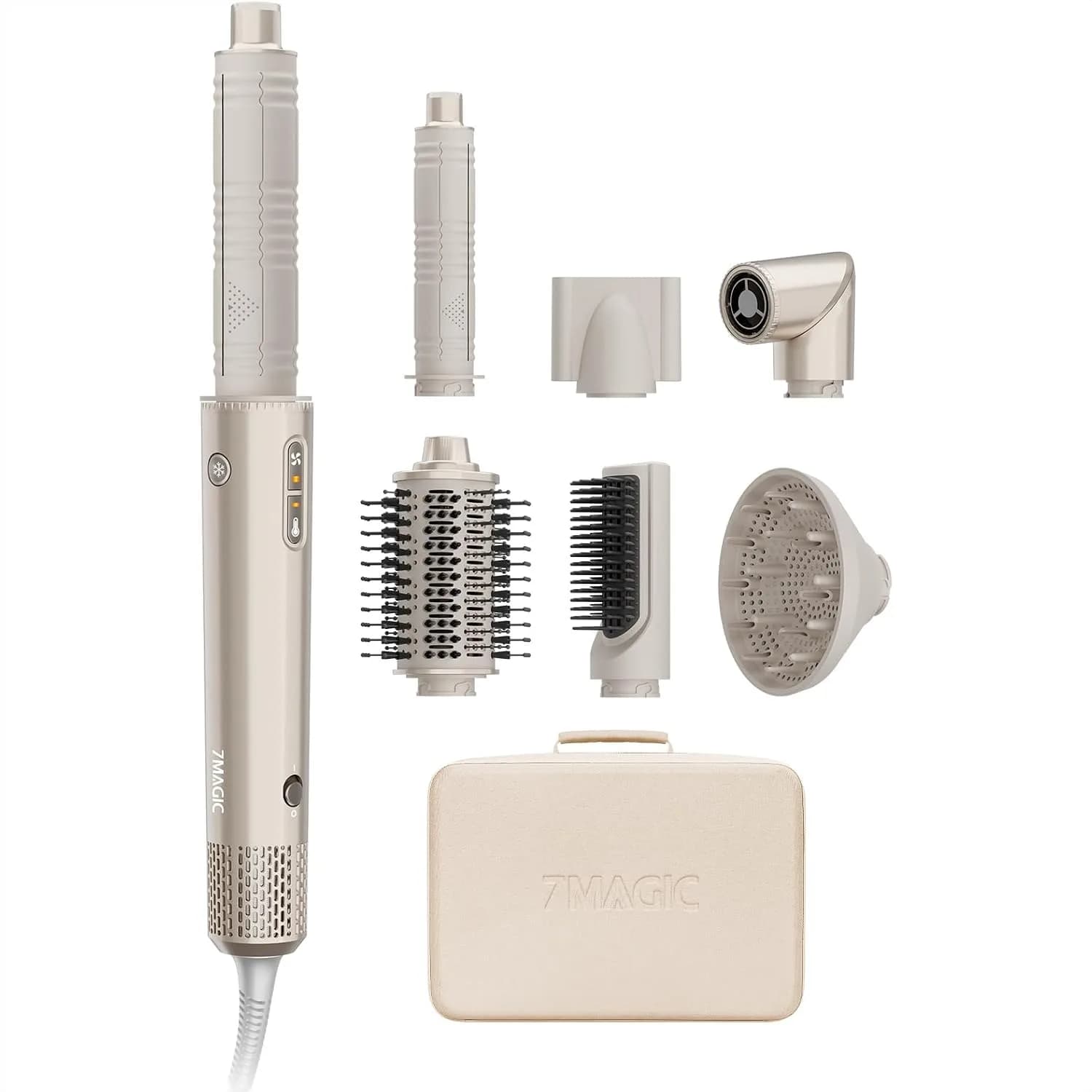 7-in-1 Hot Air Styler, Hair Dryer Brush with Auto-Wrap Curlers, High-Speed Drying, Volumizing & Straightening, Travel Case