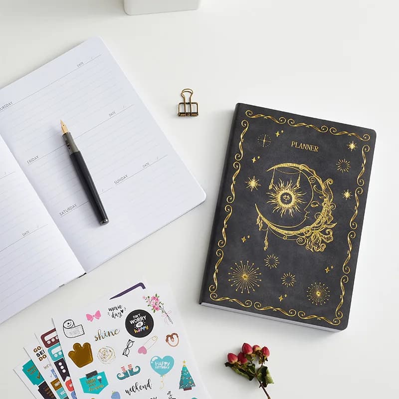 Planner Schedule Book English Self-Fill No Date Faux Leather Office Weekly Planner Notebook Office Stationery