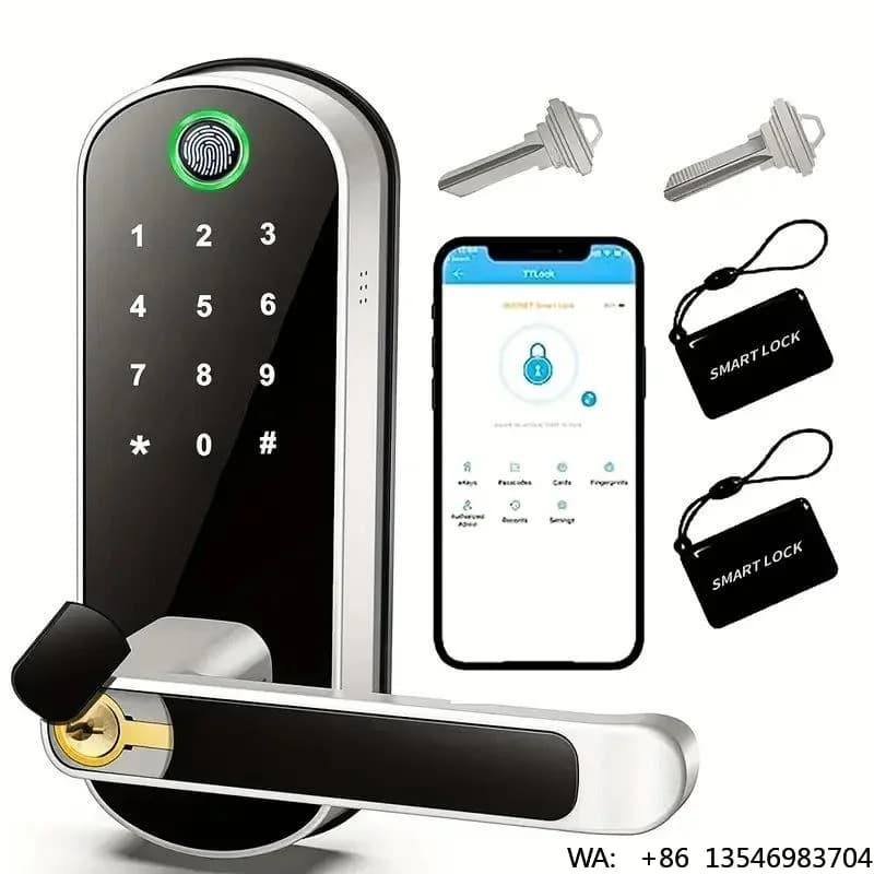 USA WiFi TTLock Cloud Smart Home Device Fingerprint Card Keyless Entry Aluminum Smart Door Lock Handle for Home Apartment