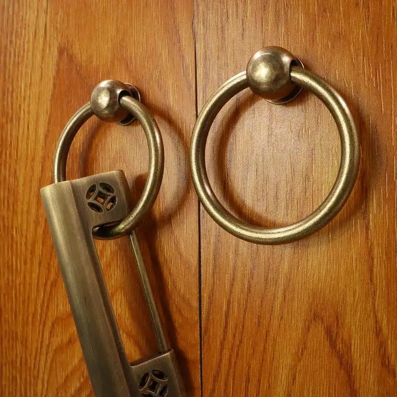 Maniglie per Mobili in Ottone Massiccio Antico, Maniglie Vintage Bloccabili per Cassetti, Anelli per Porte in Stile Cinese, Maniglia per Armadio in Bronzo
