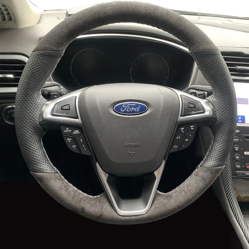 Per Ford Fusion Mondeo 2013 2014 EDGE 2015 2016 coprivolante per auto in vera pelle scamosciata nera cucita a mano fai da te