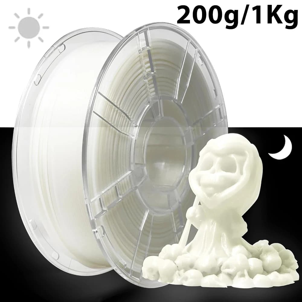 PLA thread for 3D printer from 1.75 mm, 200 g, 1 kg, white, luminescent in the dark, bright white material for 3D printing