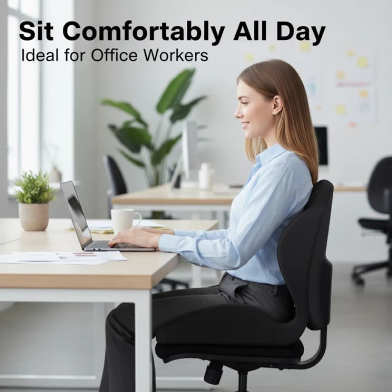 Cuscino Ergonomico in Memory Foam Nero per Seduta e Supporto Lombare, Allevia la Pressione, per Sedia da Ufficio e Auto