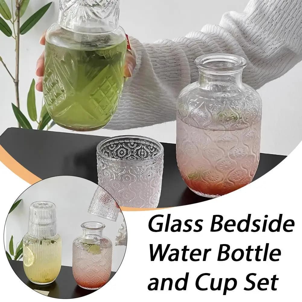 Caraffa e bicchieri in vetro con coperchio, elegante set da comodino per acqua, ideale per camera da letto, camera degli ospiti, ufficio, bagno, regalo.