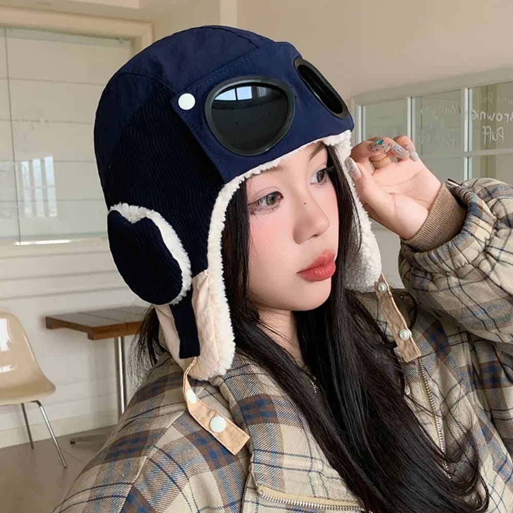 Windproof Winter Pilot Hat With Goggles Beanie Ear Protection Warm Ski Hat Thickened Anti Fog Cycling Lei Feng Hat Women/Men