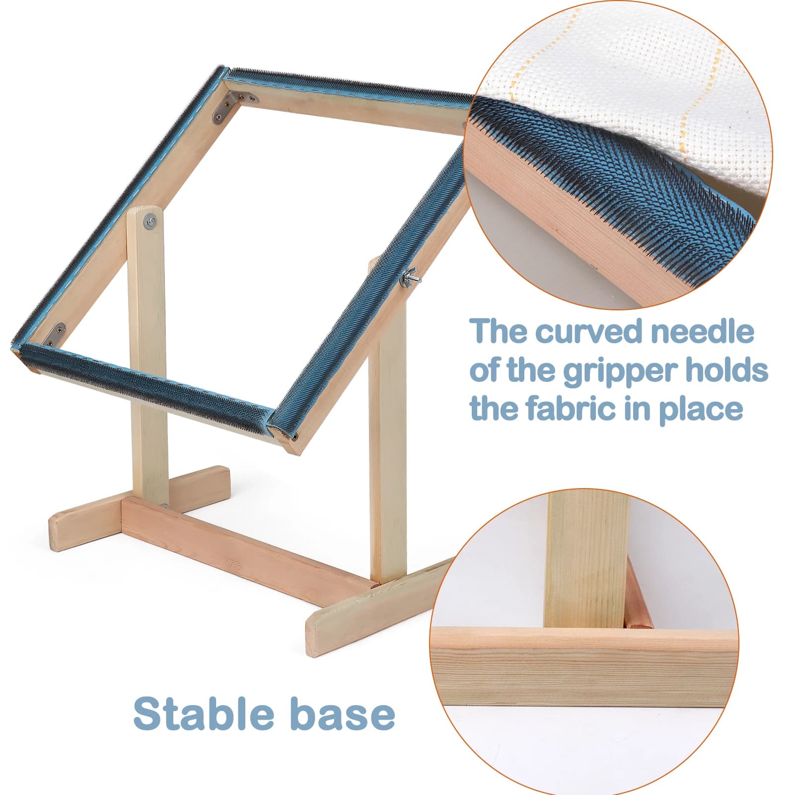 40cm Square Wooden Embroidery Hoop, Gripper Strip Frame for Punch Needle DIY Embroidery Sewing Cloth Painting Craft Supplies