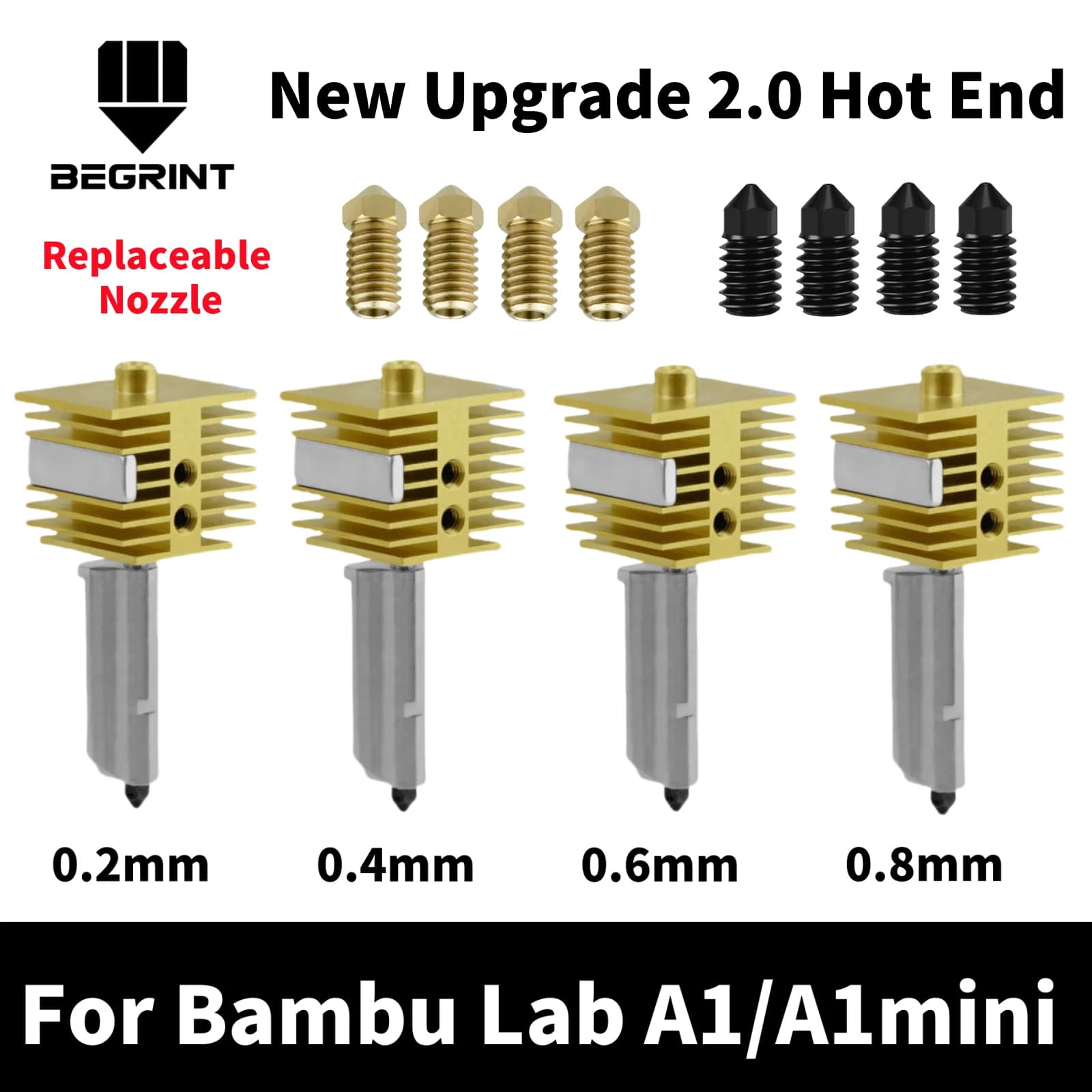 NUOVO Hotend Per Bambu Lab A1 mini Assemblaggio Hotend Kit 0.2 0.4 0.6 0.8 MILLIMETRI Ugello Sostituibile Per stampante 3D Bamboo Lab A1/A1 mini