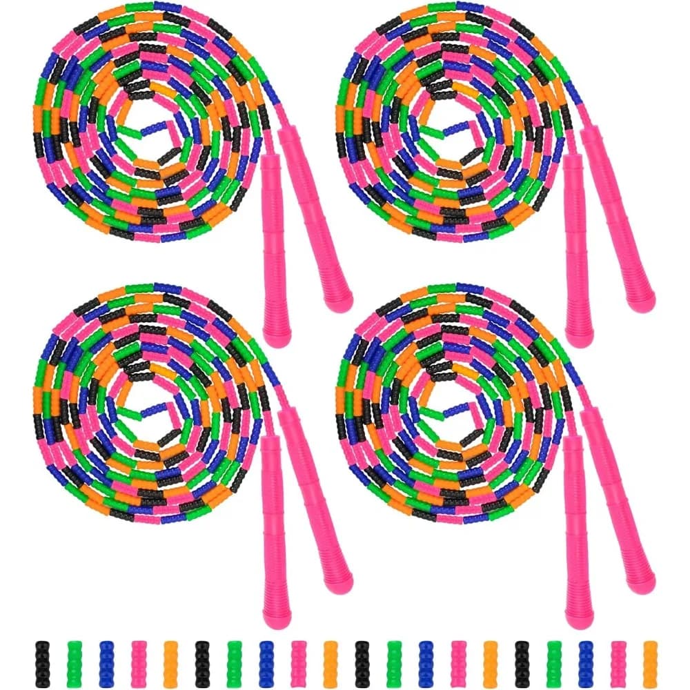 Corda per saltare lunga 16 piedi (confezione da 4) corde per saltare doppi olandesi con perline morbide per bambini adulti plastica segmentata abbastanza lunga per 4-