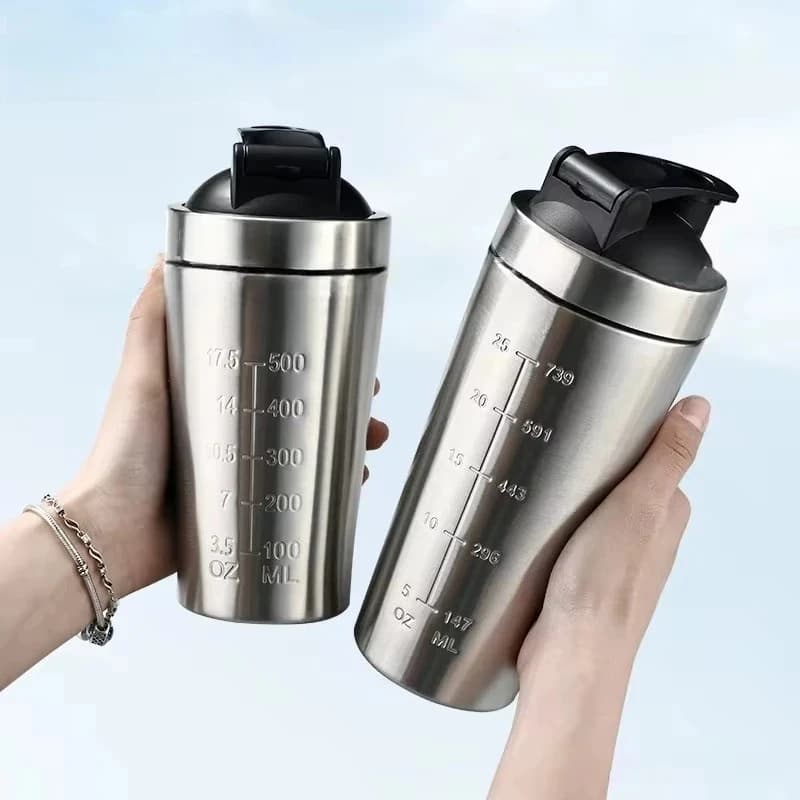 1 pcs Stainless Steel Shaker Bottle for Protein with Dosage Sphere, Anti-loss, for Gym, Fitness, Sport, Protective Blends, Water Bottle
