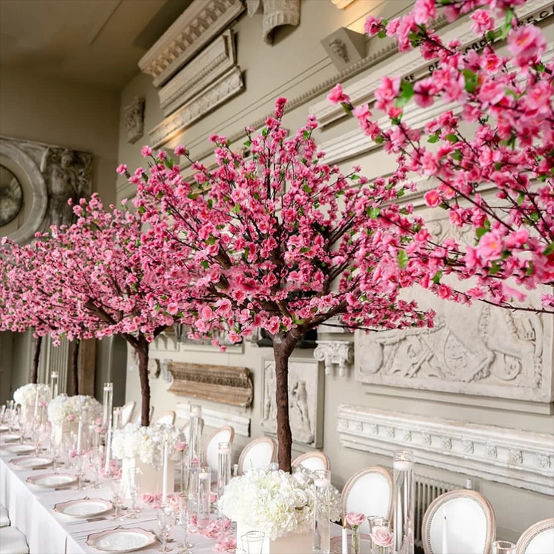 Pink And White Peach Blossom Artificial Plant Wedding Background Decoration Tree for Event And Party Supplies