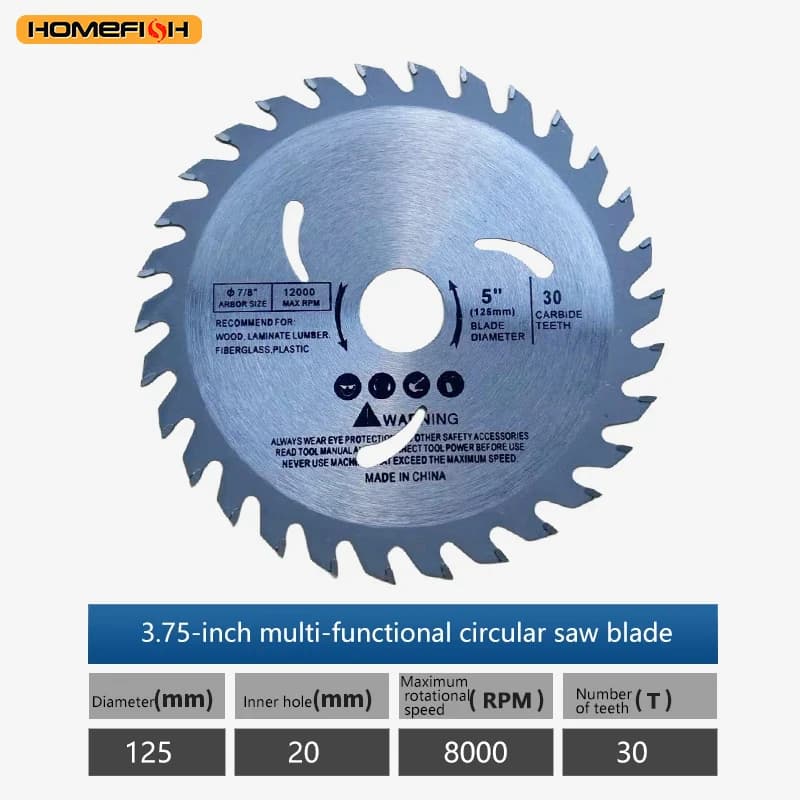 125mm 5 Inch Circular Saw Blade 30 Teeth Carbide Wood Cutting Disc 20mm Bore for Woodworking