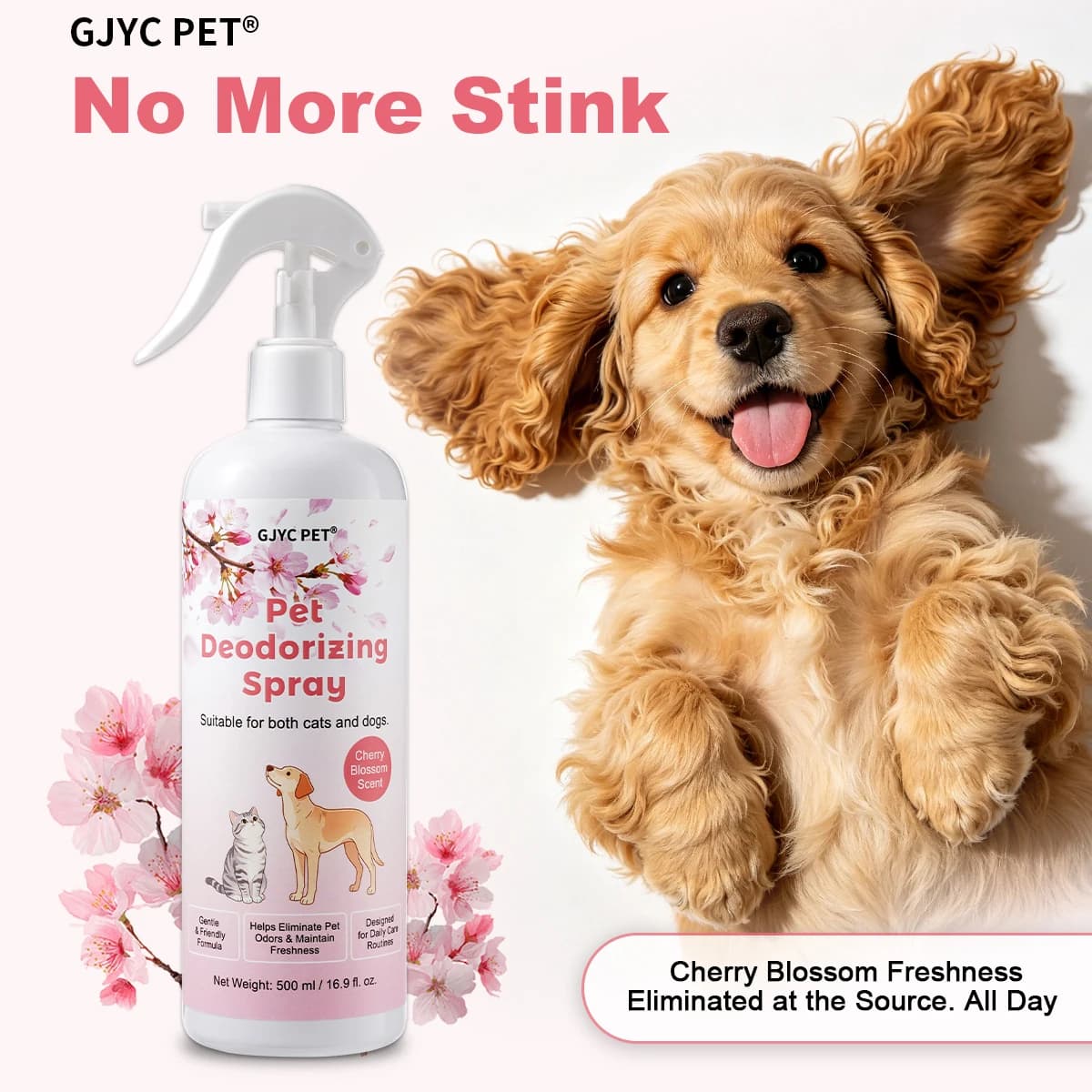 Pet Deodorizing Perfume Spray Cherry Blossom Scent Long Lasting Pet Safe Odor Control Alcohol Free for Dogs Cats Portable Care