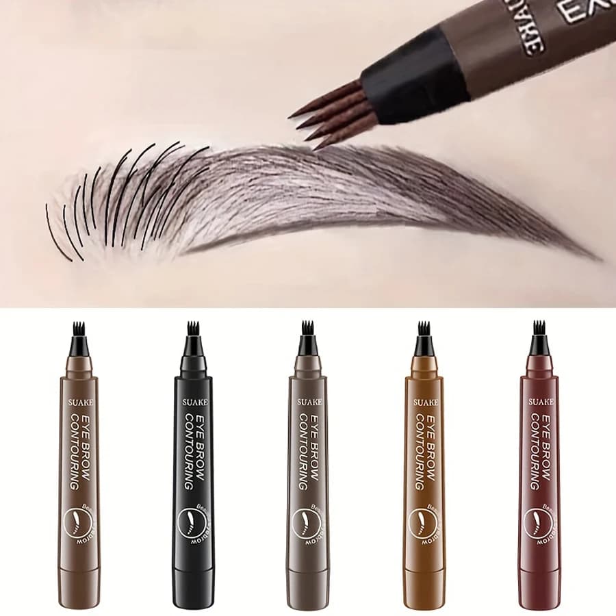 Waterproof Eyebrow Pen, Microblading Eyebrow Pen with 4 heads divided, natural look eyebrow makeup (5 colors)