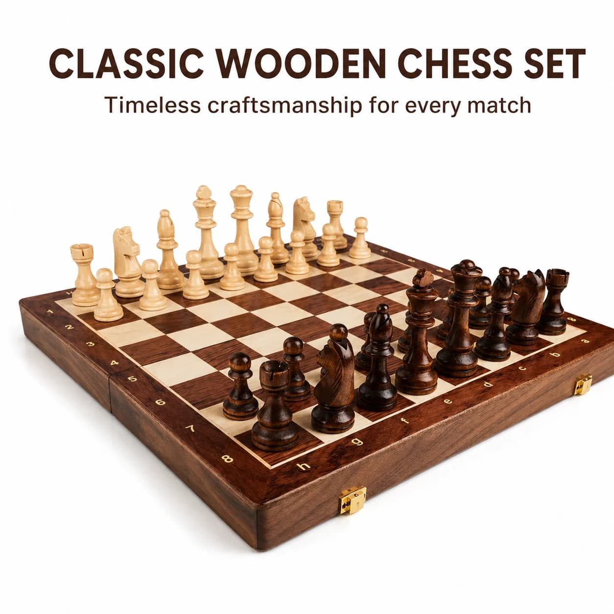 39/45cm Wooden Folding Chess Set with Solid Wood Pieces, Walnut Rosewood or Beech Chessboard, Storage Box Gift Board Game