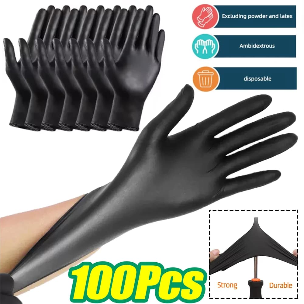 100/10 pezzi guanti in nitrile nero guanti per pulizia usa e getta addensati cucina domestica strumenti di cottura autolavaggio guanti da lavoro puliti