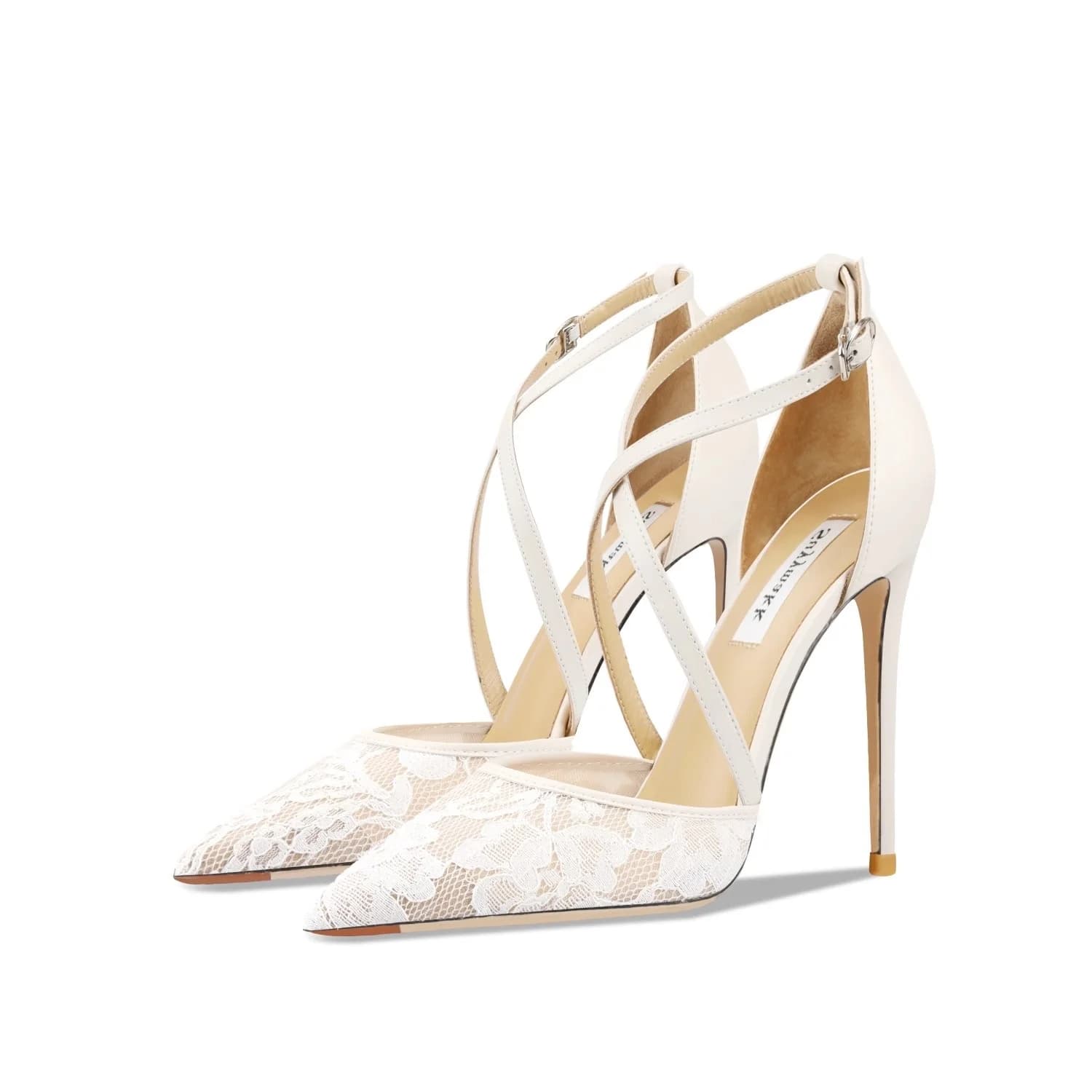 Sandali sottili con tacco alto estivi nuovi sandali sexy con cinturino incrociato in maglia di pizzo a punta per banchetti scarpe da donna di grandi dimensioni di piccole dimensioni