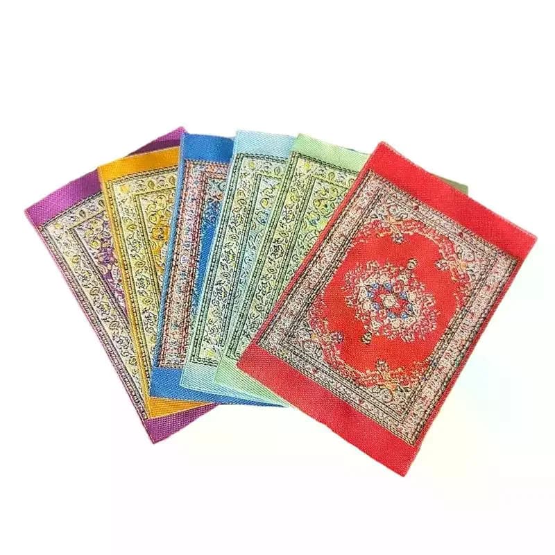 4Pcs Doll Accessories Miniature Weaving Rug 1:12 Scale Dollhouse Carpet Playing House Decor Floor Coverings Floral Pattern Mat