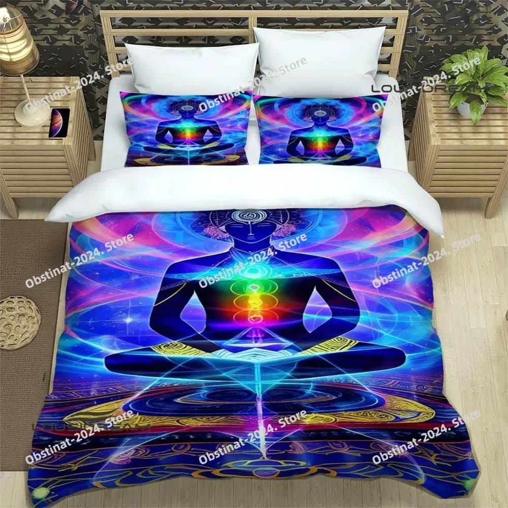 Set di biancheria da letto stampata in 3D con chakra, set di accessori raffinati, set copripiumino, set copriletto, set biancheria da letto di lusso, regalo di compleanno.