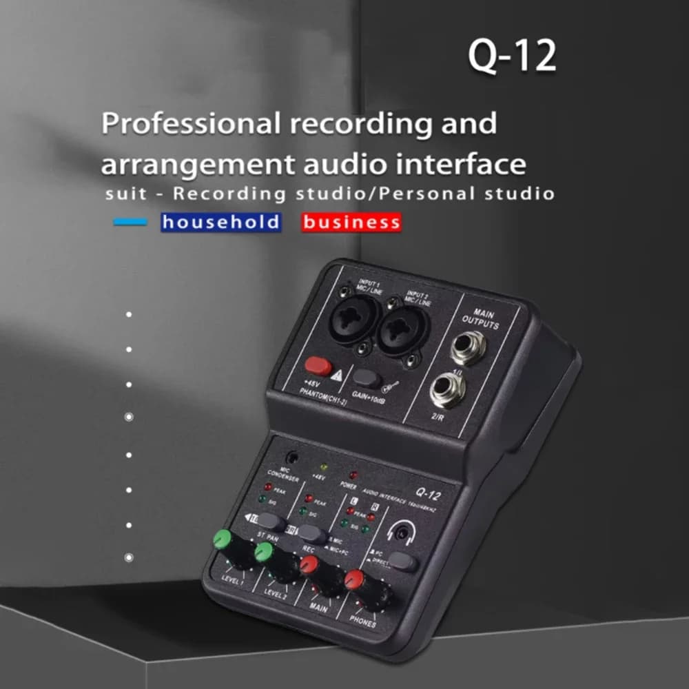 Q12 2 canali Interfaccia audio portatile professionale console scheda audio mini MIXER USB per canto in studio di registrazione per chitarra