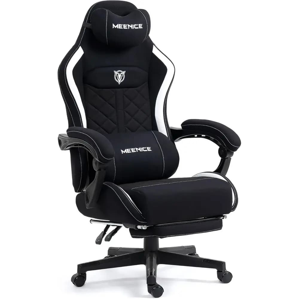 Big and Tall Gaming Chair abric with ootrest, Massage Lumbar or Adults | Ergonomic High Back Gamer Chair with ket Spring Cusion,