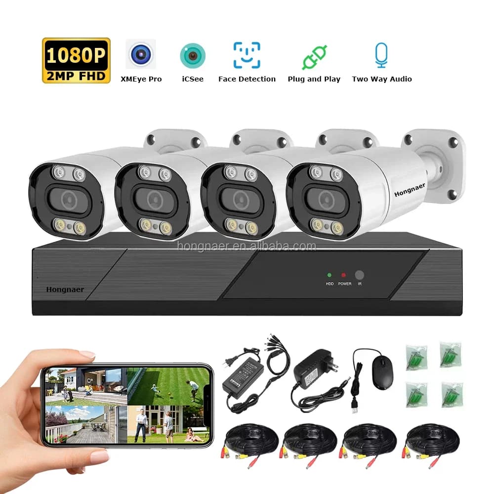 Kit Sistema di Videosorveglianza Domestica Hongnaer 2026 con DVR Digitale 2MP 4CH, Telecamere CCTV Analogiche per Interni ed Esterni