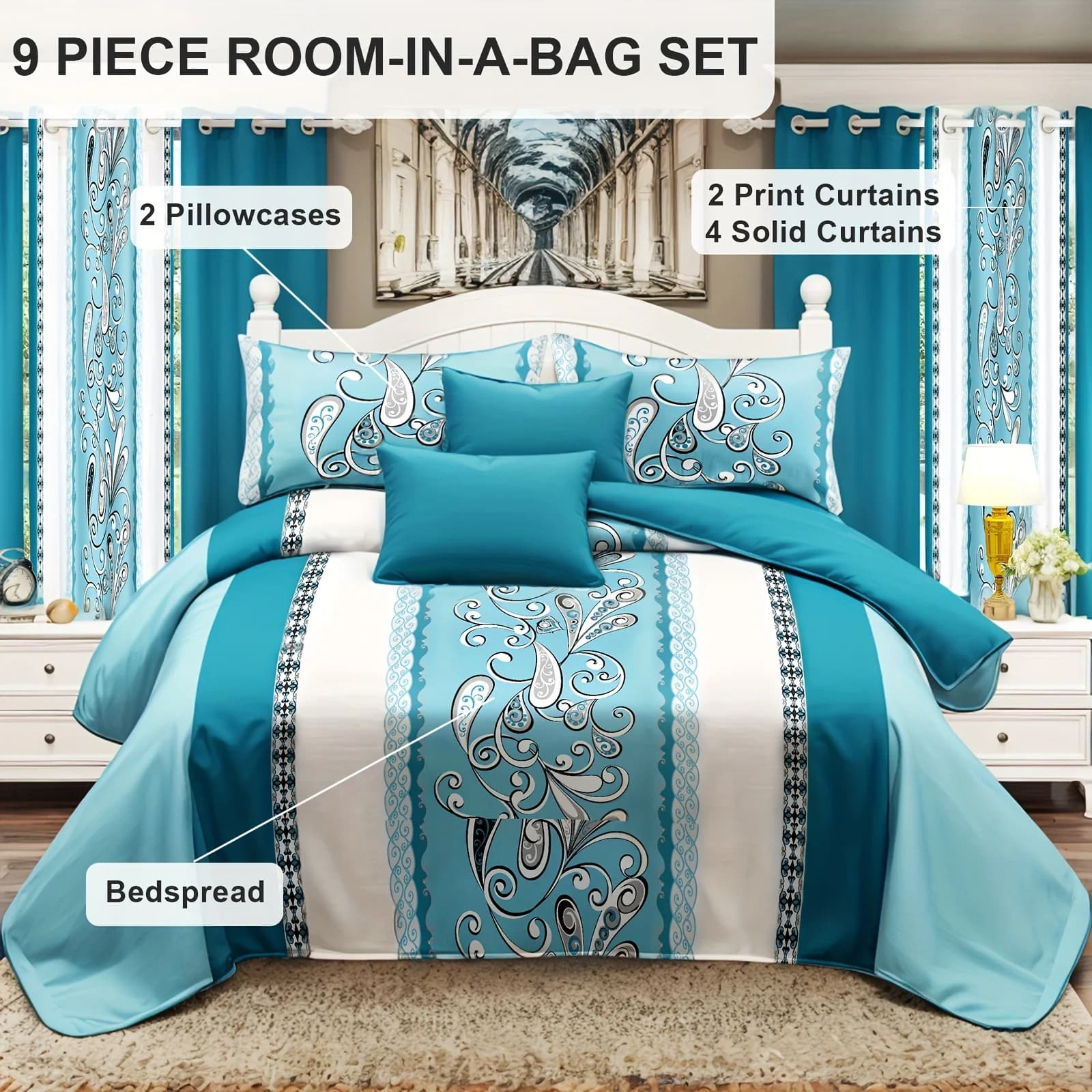 Set of 9 Thick Touch Bed Cover And Curtain, Enhanced Luxury Bedspread Collection, Bamboo Microfiber Bedding for All Seasons - Ideal for Home, RV Bedding, And Gift Options with a Gift Bag