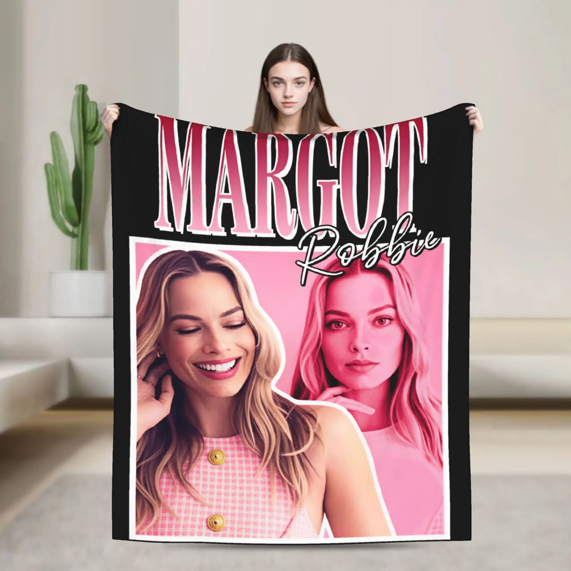 Coperta vintage stile bootleg Margot Robbie, coperta estetica da viaggio, coperta in flanella per divano e letto