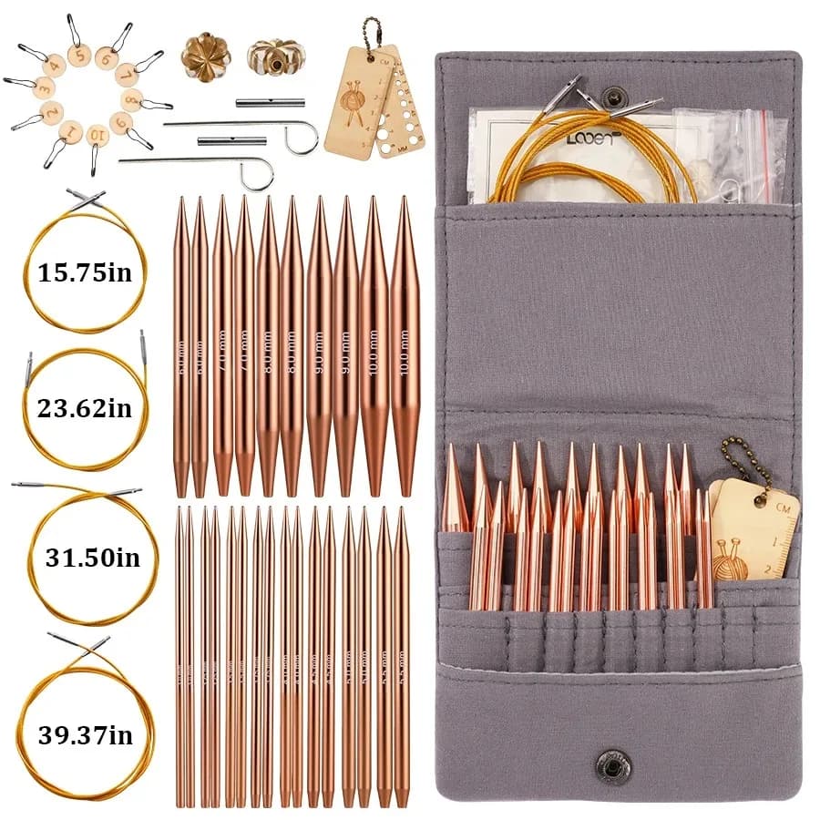 Set di Ferri Circolari in Alluminio Intercambiabili, Uncinetti, Kit di Accessori per Lavorazione a Maglia e Tessitura