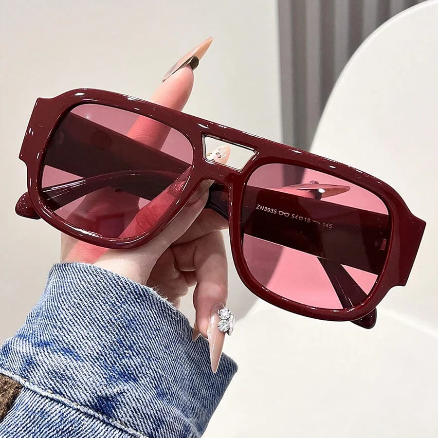 New Fashion Double Bridges Square Sunglasses Women Candy Color Retro Wide Legs Men Sun Glasses Shades UV400 Oculos De Sol