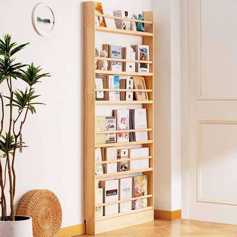 Solid Wood Ultra-Thin Bookshelf Behind Door Storage Rack Narrow Floor Standing ShelfUnitSpace Saving BookDisplayStand forLiving