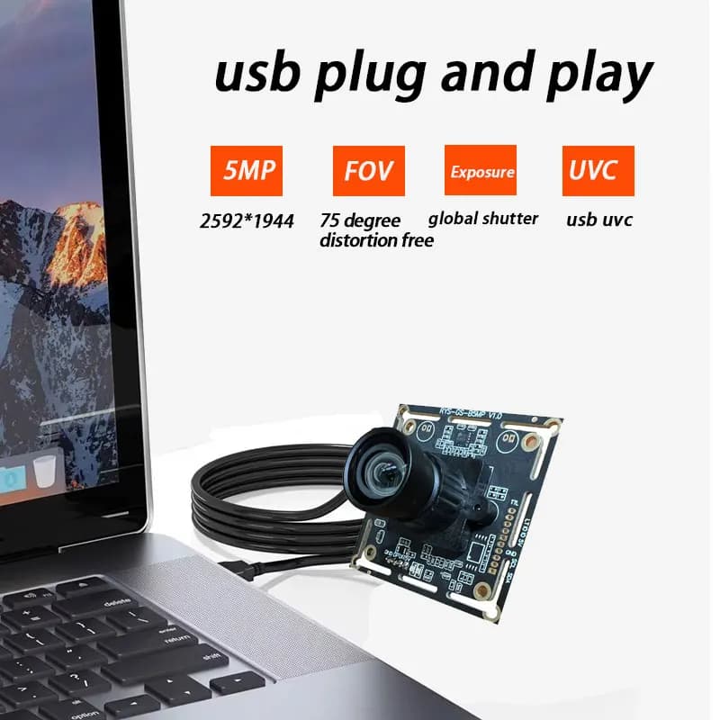 Modulo telecamera USB con otturatore globale a colori da 5 MP Mini webcam grandangolare da 75 gradi 60fps Supporta telecamera industriale con trigger esterno