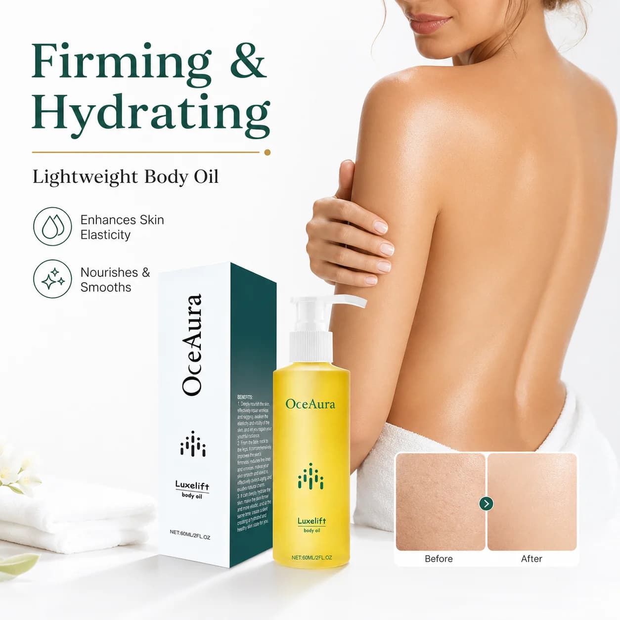 Firming Body Oil 60ml Niacinamide Hyaluronic Acid Shea Butter Moisturizing Massage Oil for Neck Arms Thighs Dry Skin Care