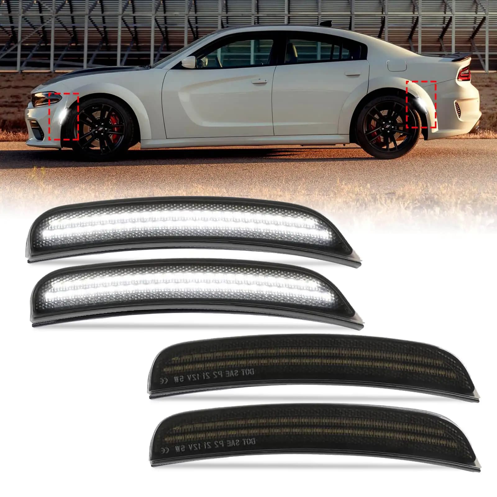For Dodge Charger 2015-2023 Front/Rear Bumper Side Marker Light Turn Signal Lamp / Driving Lights Replace OEM Sidemarker Lamps