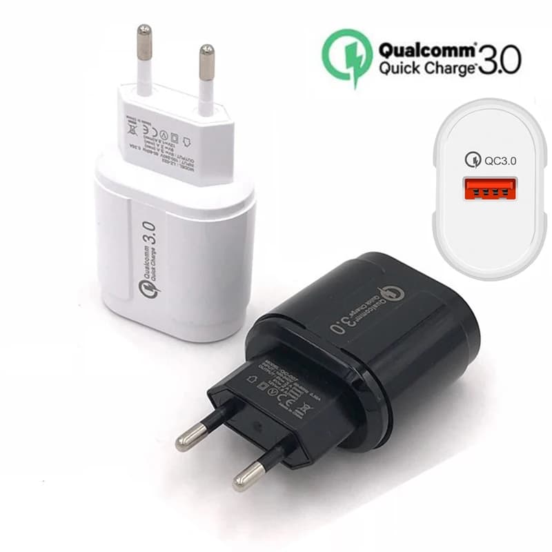 Caricatore USB 24W Quick Charge 3.0 QC3.0 con ricarica rapida, adattatore da parete con spina EU per iPhone, Samsung, Xiaomi