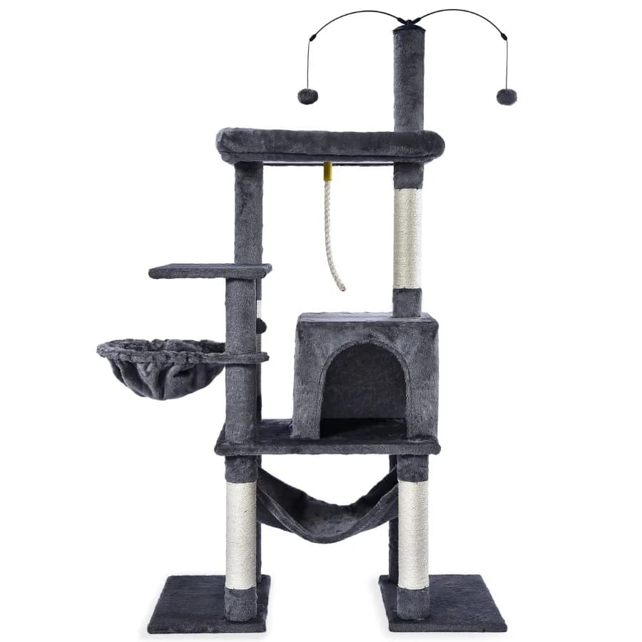 58.5inch Multi Level Cat Tree Tower with Interactive Dangling Ball and Double Base Gray
