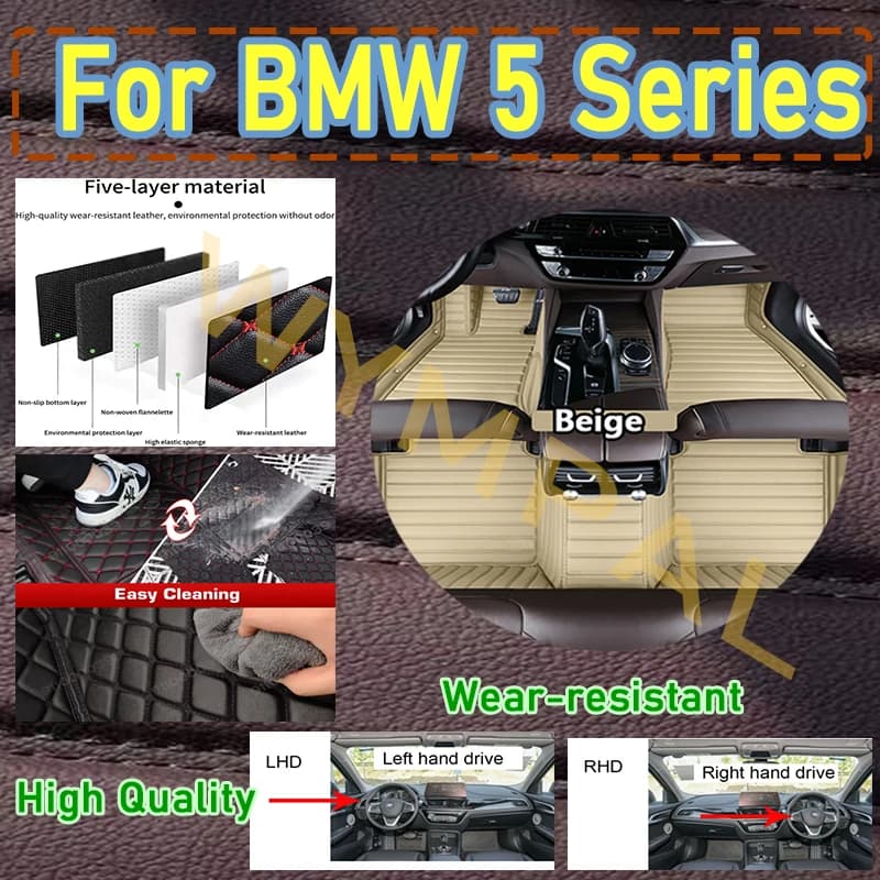 Tappetini per auto di lusso per BMW Serie 5 E60 520i 523i 525i 528i 2004 ~ 2010 Tappeti in pelle Tappetini protettivi Tappeti Tappetini per auto