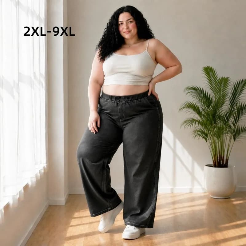 Summer Women Plus Size 9XL 8XL Comfort Straight Leg Jeans Slimming Wide Leg Pants 7XL 6XL 5XL High Waist Casual Ladies Trousers