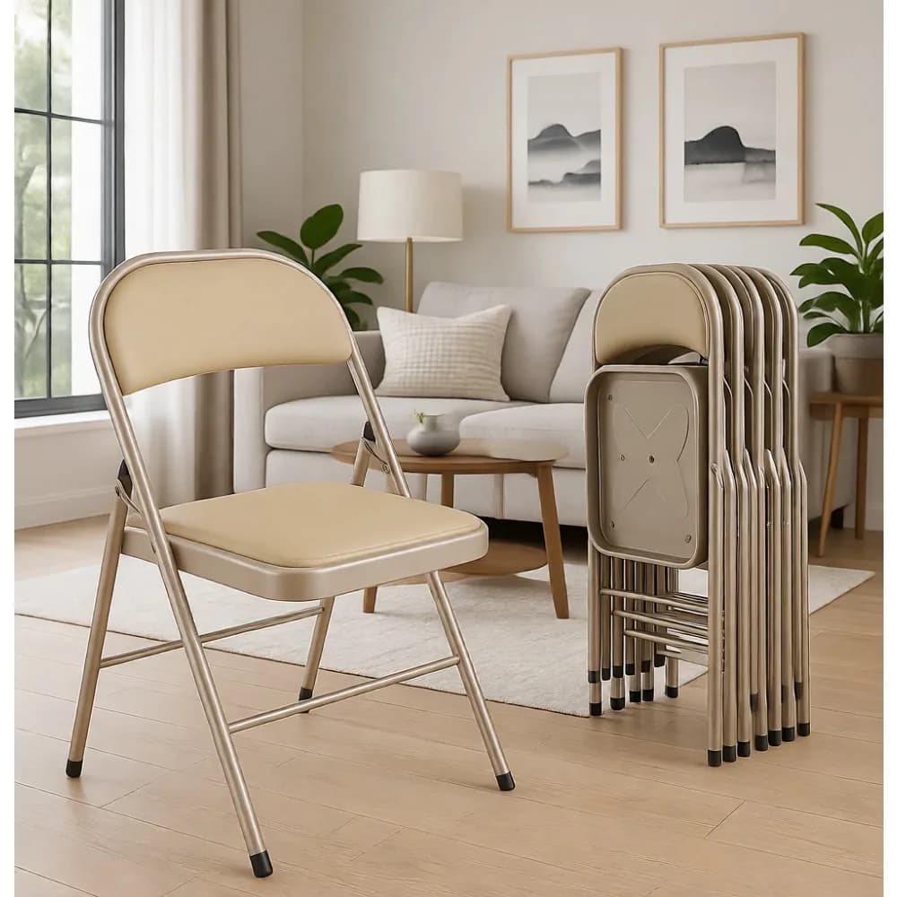 6 Pack Folding Chairs with Padded Seats Metal Frame PU Leather Back Set