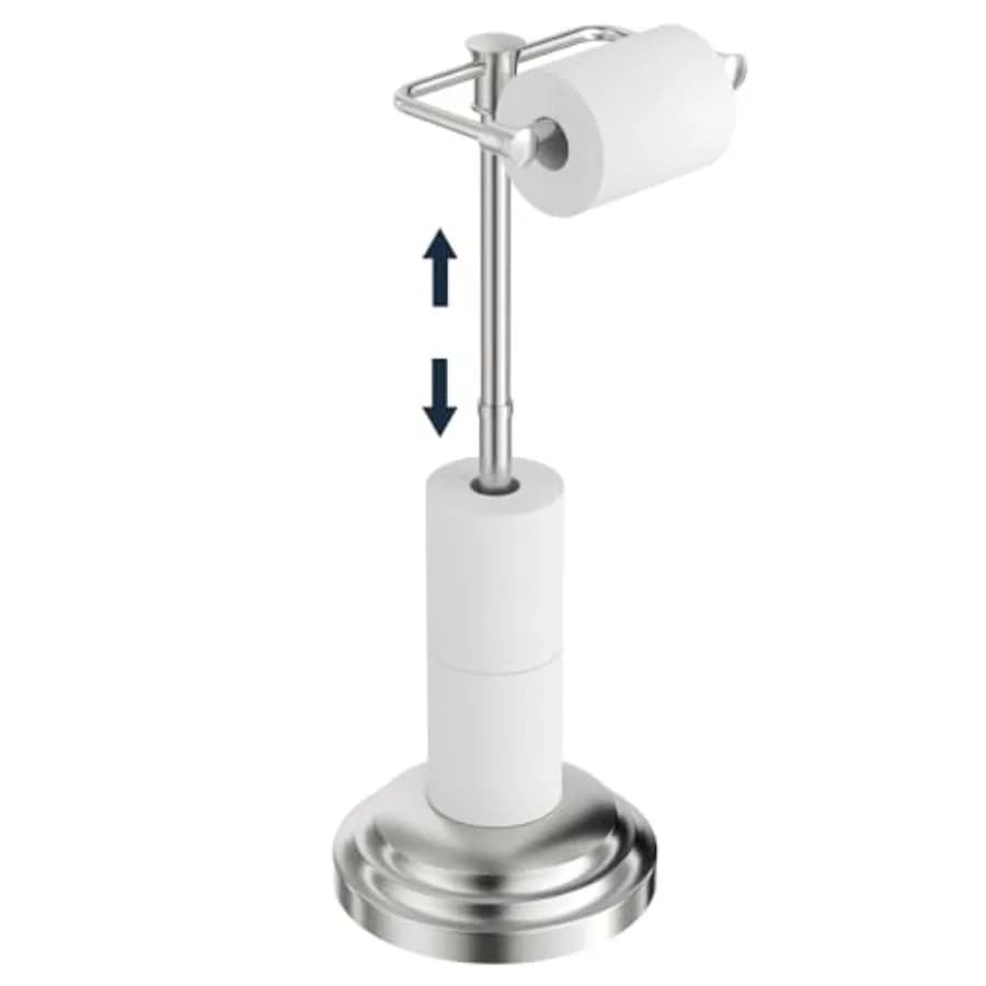 Bathroom Toilet Paper Holder Stand Toilet Paper Holder Free Standing Stainless Steel Pivoting Toilet Tissue Roll Holder Adjusta