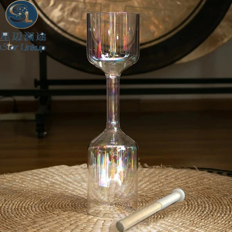 Star Linkup Dual Head Handheld Quartz Meditation Crystal Singing Bowl, Portable Vibrational Healing Percussion Musical Instrument for Yoga Practice, Mindfulness Training, Physical & Mental Relaxation, Chakra Alignment, Aura Purification, Anxiety Relief,