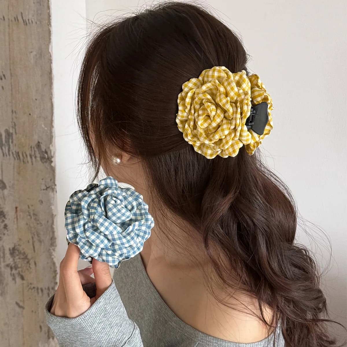 Fermaglio per capelli con fiore a griglia da 1 pezzo per donna, sensazione di fascia alta, fascia semplice, modello estivo 2025