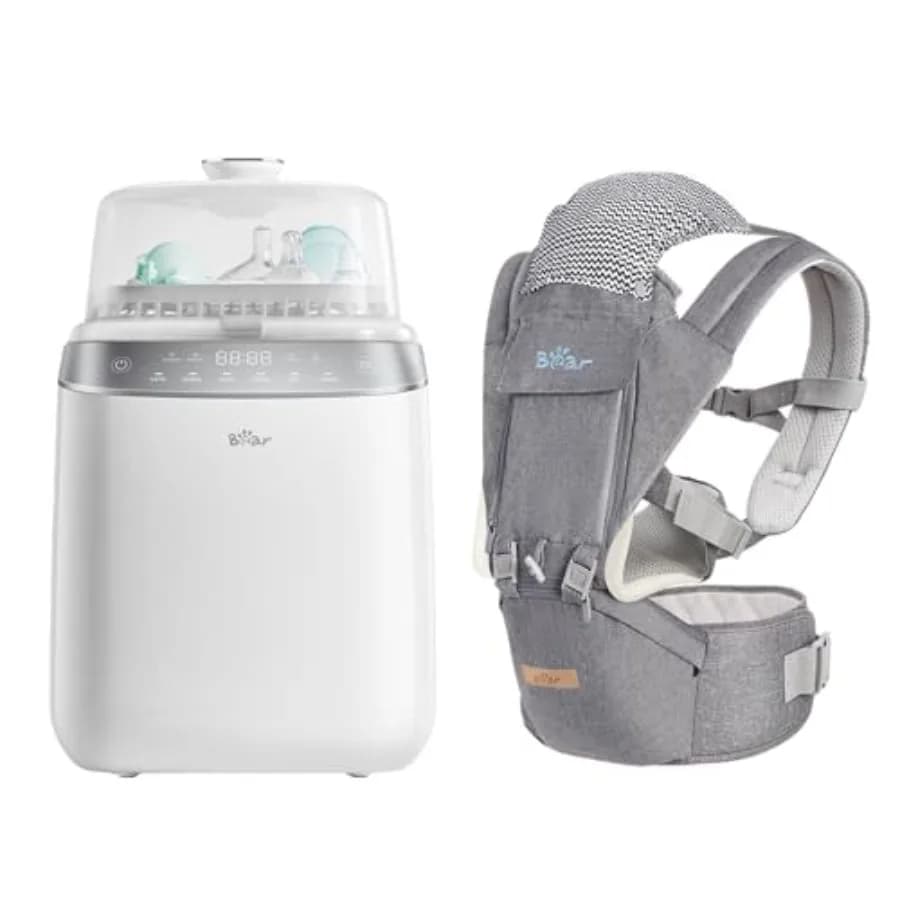 Lavabottiglie Bear 6-in-1, marsupio porta bebè da neonato a bambino con seduta ergonomica, in grigio morbido e blu navy, design ergonomico per il massimo comfort
