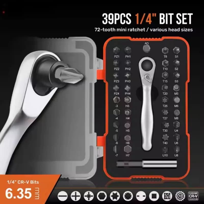 39 piece ratchet screwdriver set, Phillips screwdriver head, irregular screwdriver and taper tool