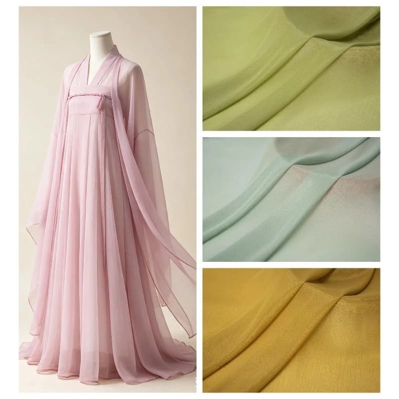 Glossy Plain Chiffon Fabric By The Meter for Clothing Dress Hanfu Skirt Decoration DIY Sewing Cloth Soft Breathable Pink Green